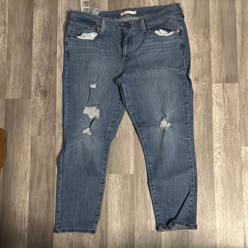 Levi's Blue Ankle Cropped Distressed Jeans